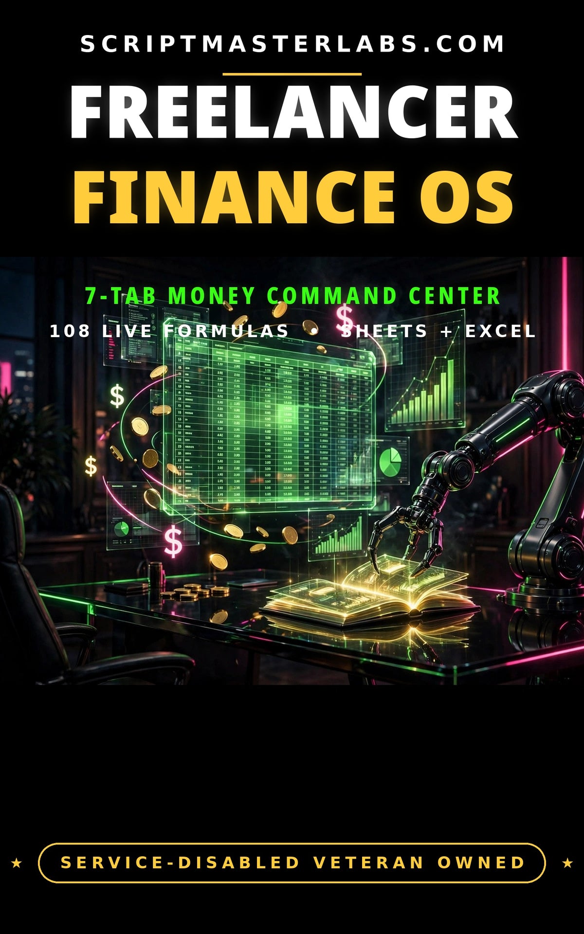 Freelancer Finance OS Excel workbook cover - invoices, expenses and quarterly tax estimates