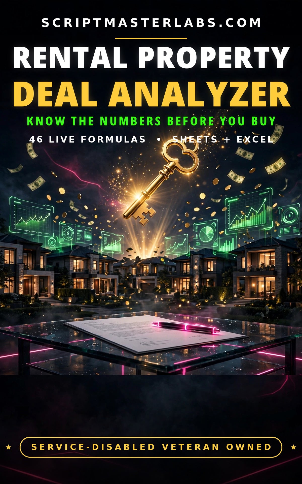 Rental Property Deal Analyzer Excel workbook cover - rental cash flow, cap rate and cash-on-cash analysis