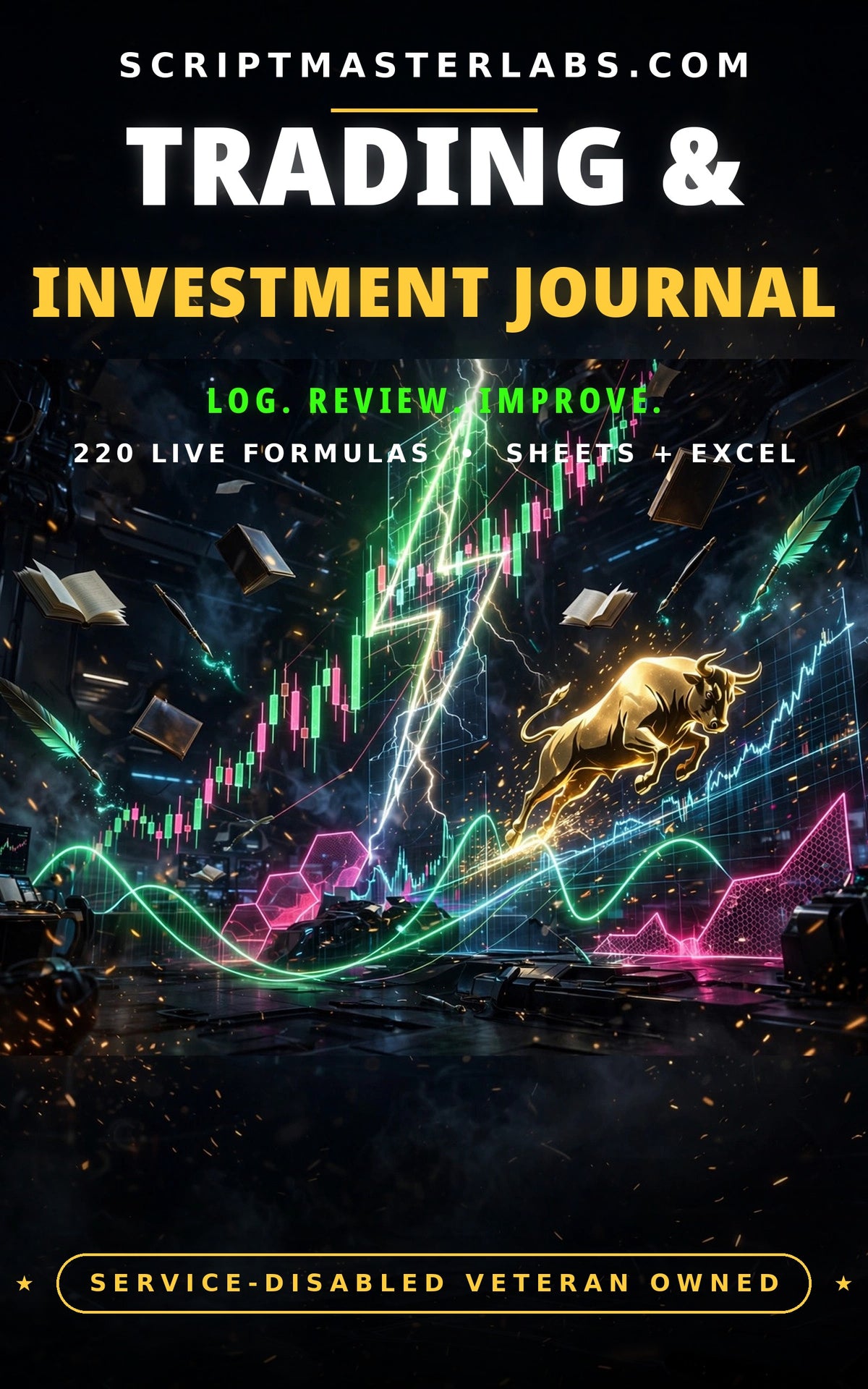 Trading and Investment Journal Excel workbook cover - trade log, position sizing and drawdown tracker